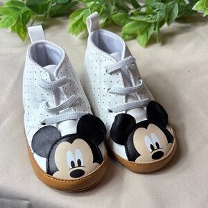 Disney Mickey Mouse Baby Shoes - White with soft Tan soles. Size 9-12 months.
